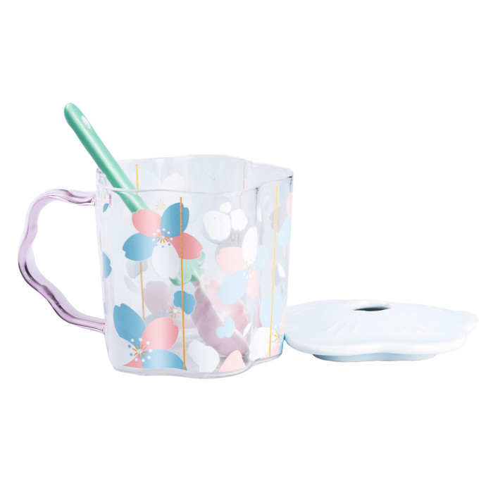 Children's cup with lid and spoon, blue