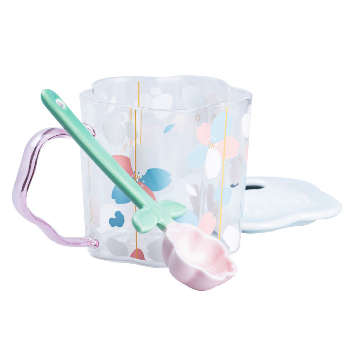 Children's cup with lid and spoon, blue