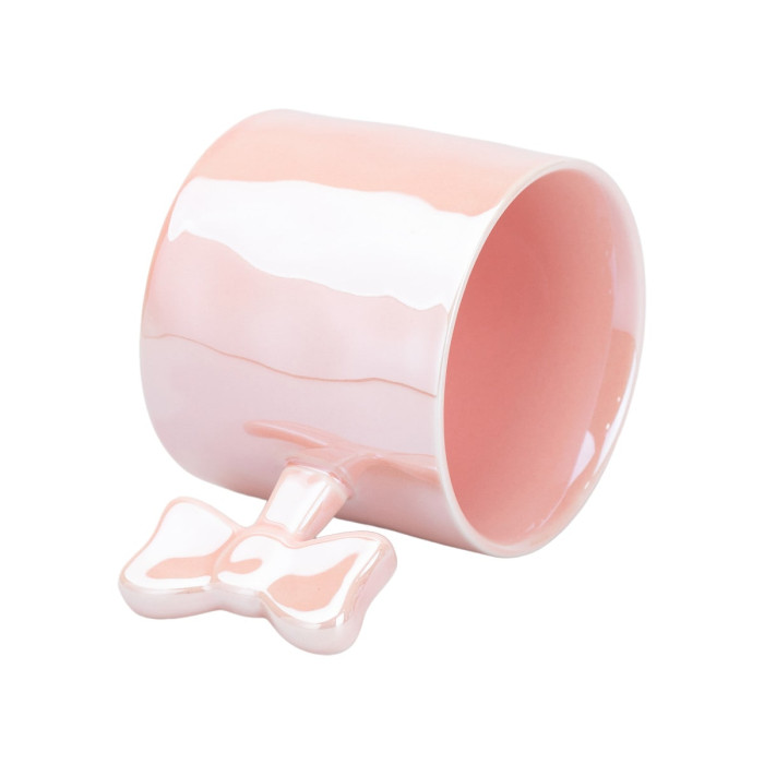 Ceramic cup with bow handle Serious Life 350 ml Pink