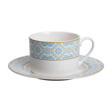 Ceramic coffee and tea cup 250 ml with Ethnic ornament white