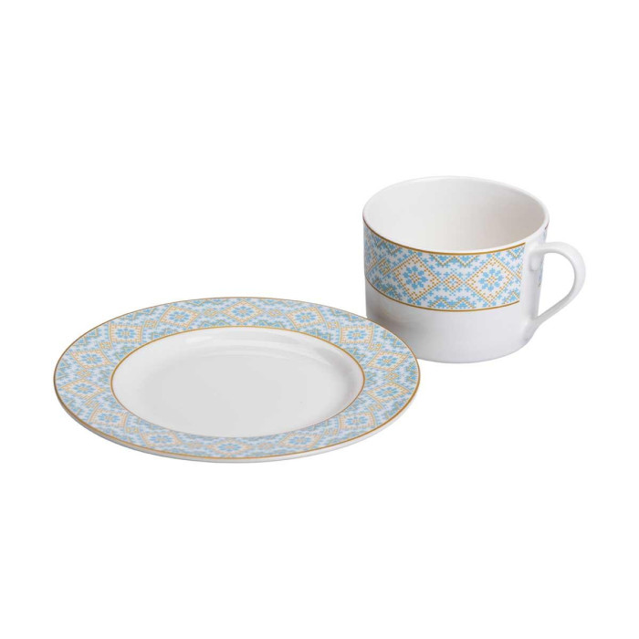Ceramic coffee and tea cup 250 ml with Ethnic ornament white